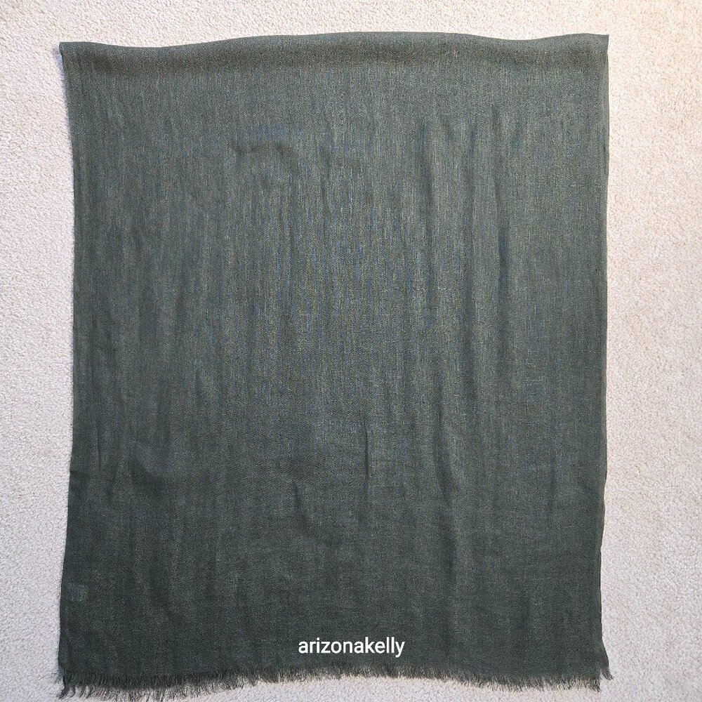 Eileen Fisher Linen Scarf Olive Green - Picture 3 of 10